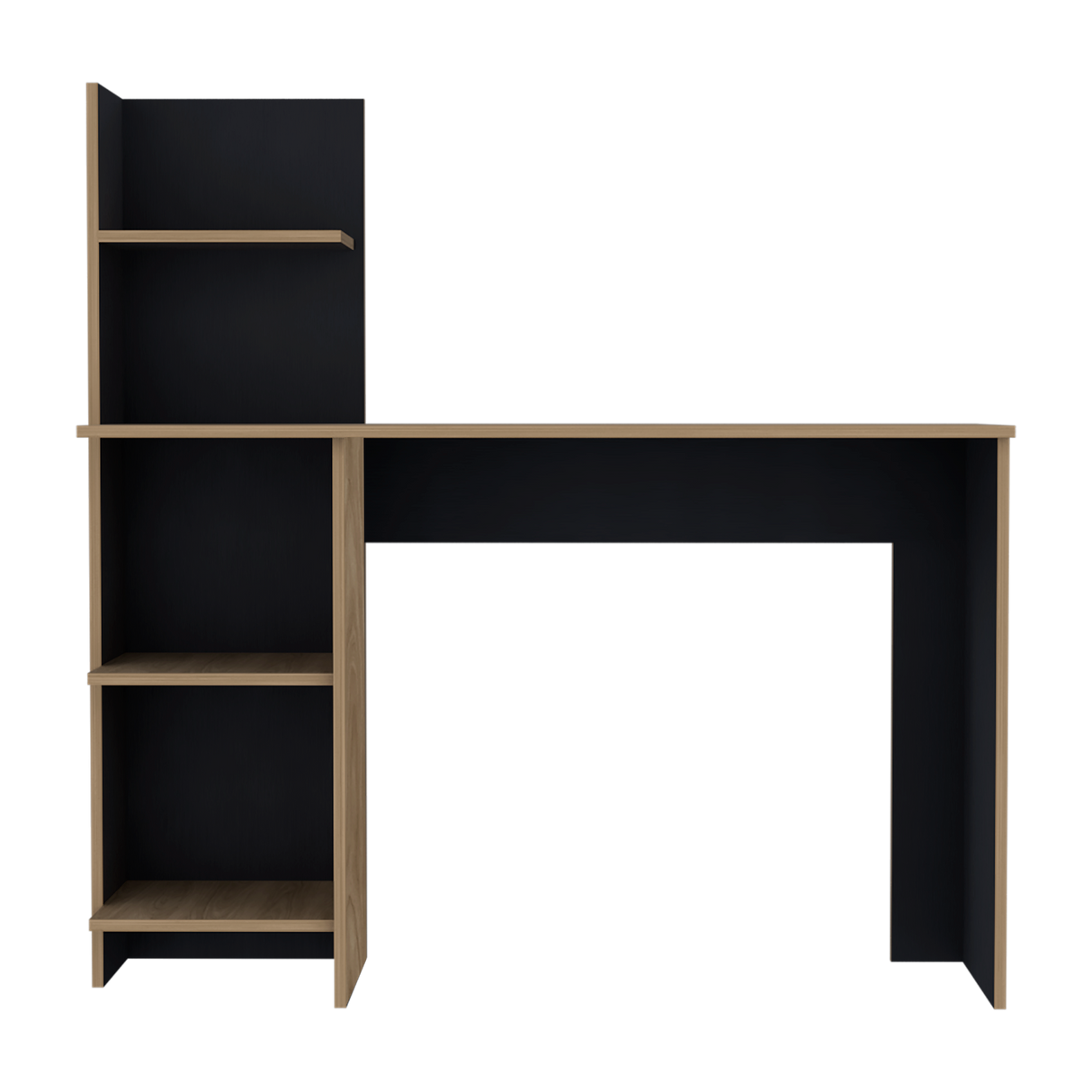 Escritorio con Biblioteca Vilna Fresno Europeo y Wengue 120x120.6cm sin Cajones - ESCRITORIOS | Bylmo