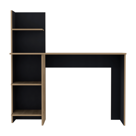 Escritorio con Biblioteca Vilna Fresno Europeo y Wengue 120x120.6cm sin Cajones - ESCRITORIOS | Bylmo