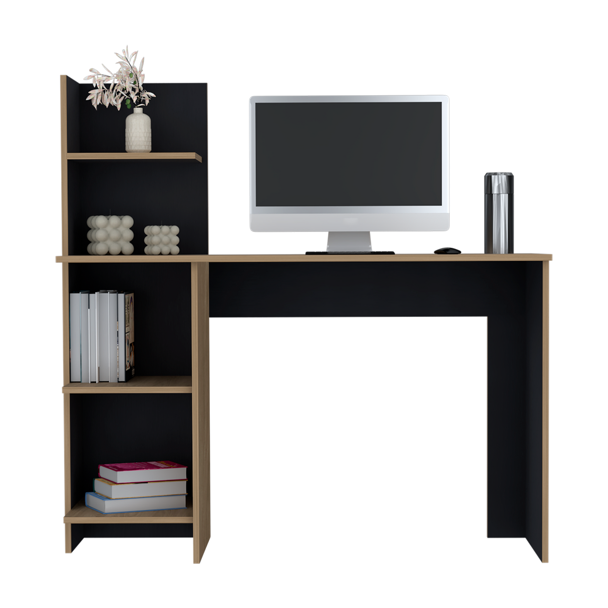 Escritorio con Biblioteca Vilna Fresno Europeo y Wengue 120x120.6cm sin Cajones - ESCRITORIOS | Bylmo