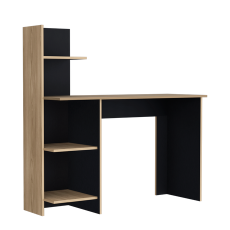 Escritorio con Biblioteca Vilna Fresno Europeo y Wengue 120x120.6cm sin Cajones - ESCRITORIOS | Bylmo