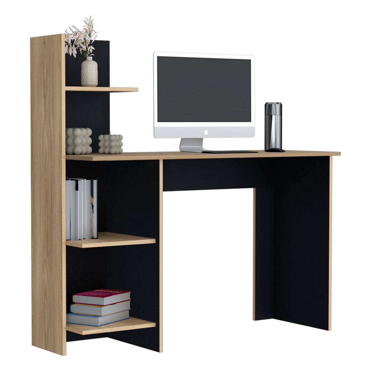 Escritorio con Biblioteca Vilna Fresno Europeo y Wengue 120x120.6cm sin Cajones - ESCRITORIOS | Bylmo