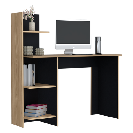 Escritorio con Biblioteca Vilna Fresno Europeo y Wengue 120x120.6cm sin Cajones - ESCRITORIOS | Bylmo