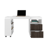 Escritorio Extensible San Diego Blanco y Nogal 70.5x75.5cm con Dos Cajones - ESCRITORIOS | Bylmo
