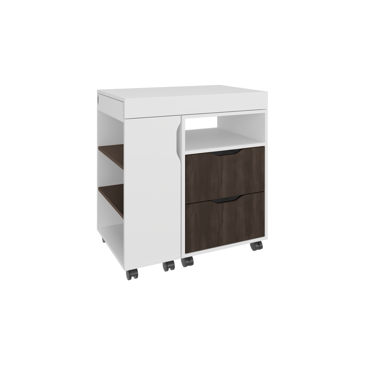 Escritorio Extensible San Diego Blanco y Nogal 70.5x75.5cm con Dos Cajones - ESCRITORIOS | Bylmo