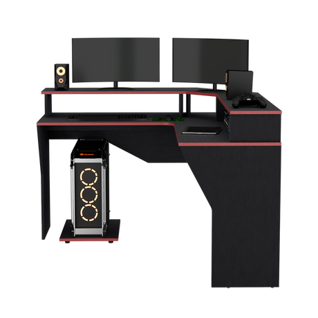 Escritorio Gamer Guma Wengue y Rojo 128x88.5cm sin Cajones - ESCRITORIOS | Bylmo