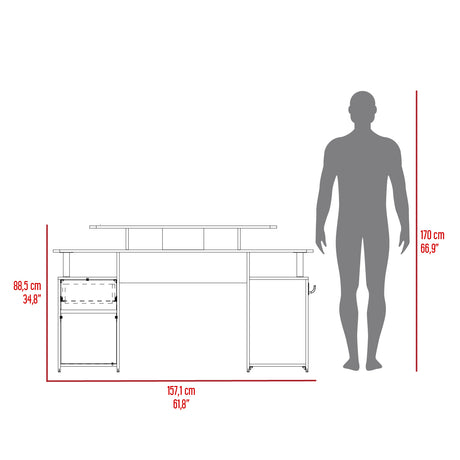Escritorio Gamer Keria Wengue y Blanco 157x88.5cm con Un Cajón - ESCRITORIOS | Bylmo