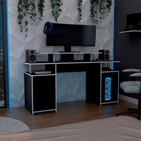 Escritorio Gamer Keria Wengue y Blanco 157x88.5cm con Un Cajón - ESCRITORIOS | Bylmo