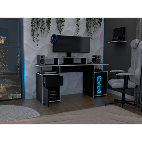 Escritorio Gamer Keria Wengue y Blanco 157x88.5cm con Un Cajón - ESCRITORIOS | Bylmo