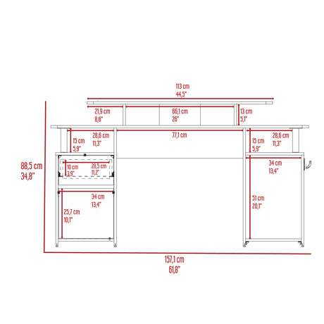 Escritorio Gamer Keria Wengue y Blanco 157x88.5cm con Un Cajón - ESCRITORIOS | Bylmo
