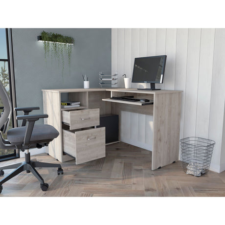 Escritorio Esquinero Mix Ceniza 120.1x77.2cm con Dos Cajones - ESCRITORIOS | Bylmo