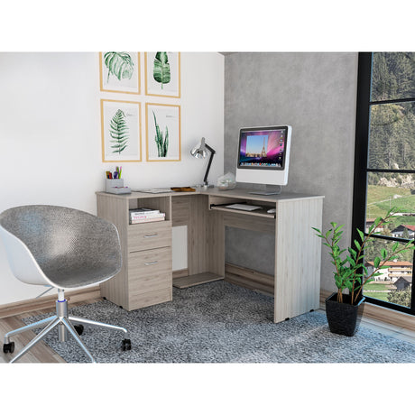 Escritorio Esquinero Mix Ceniza 120.1x77.2cm con Dos Cajones - ESCRITORIOS | Bylmo