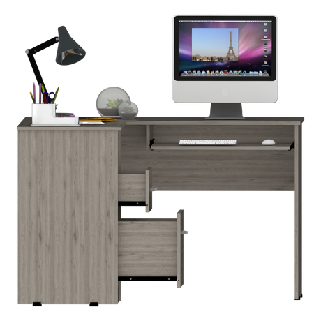 Escritorio Esquinero Mix Ceniza 120.1x77.2cm con Dos Cajones - ESCRITORIOS | Bylmo