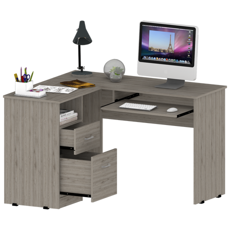 Escritorio Esquinero Mix Ceniza 120.1x77.2cm con Dos Cajones - ESCRITORIOS | Bylmo