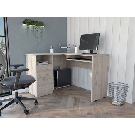 Escritorio Esquinero Mix Ceniza 120.1x77.2cm con Dos Cajones - ESCRITORIOS | Bylmo