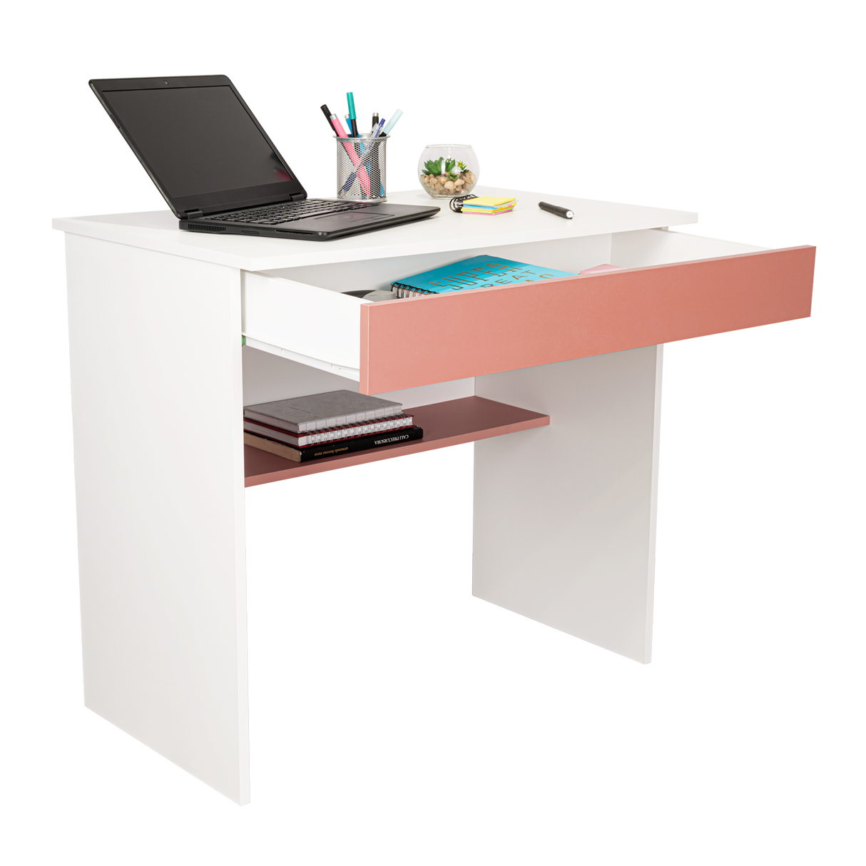 Escritorio Ohio Blanco y Arupo 80x73cm con Un Cajón - ESCRITORIOS | Bylmo