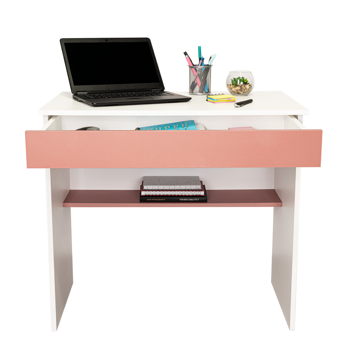 Escritorio Ohio Blanco y Arupo 80x73cm con Un Cajón - ESCRITORIOS | Bylmo