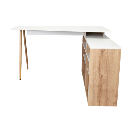 Escritorio Esquinero Singapur Duna y Blanco 130x72.5cm sin Cajones - ESCRITORIOS | Bylmo