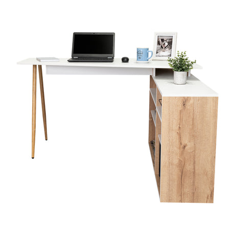 Escritorio Esquinero Singapur Duna y Blanco 130x72.5cm sin Cajones - ESCRITORIOS | Bylmo