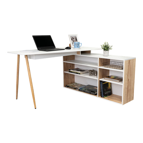 Escritorio Esquinero Singapur Duna y Blanco 130x72.5cm sin Cajones - ESCRITORIOS | Bylmo