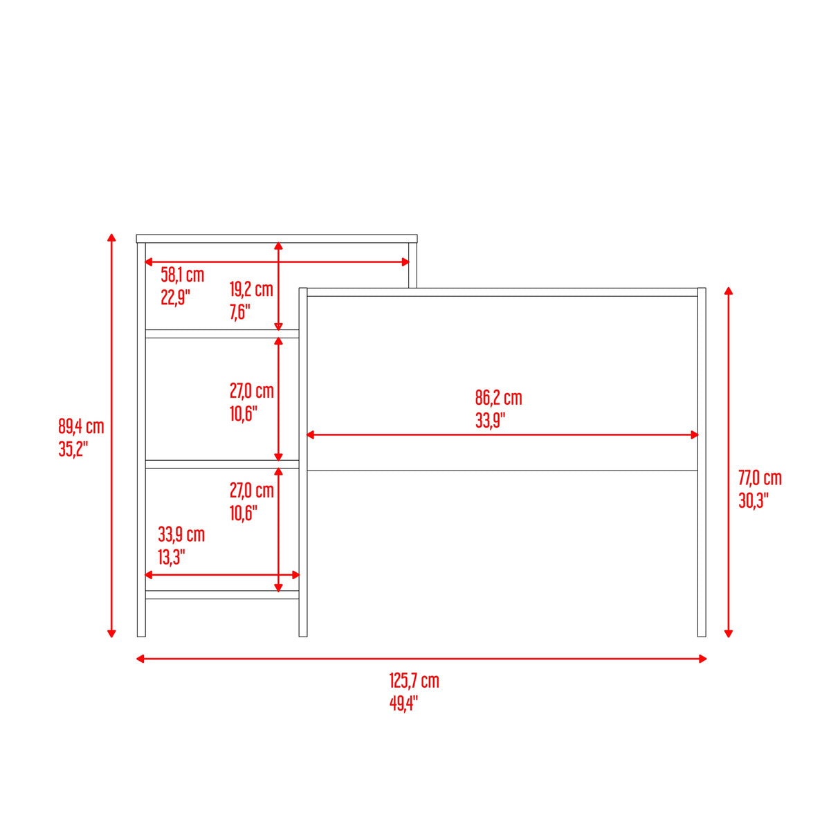 Escritorio con Biblioteca Stella Plus Blanco y Duna 125.7x89.4cm sin Cajones - ESCRITORIOS | Bylmo