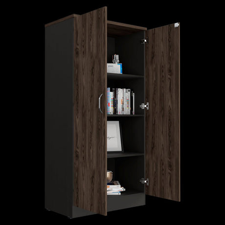 Biblioteca Rectangular Home Coñac y Wengue 80x161.4cm con Cuatro Compartimientos y Dos Puertas - BIBLIOTECAS Y ESTANTERIAS | Bylmo