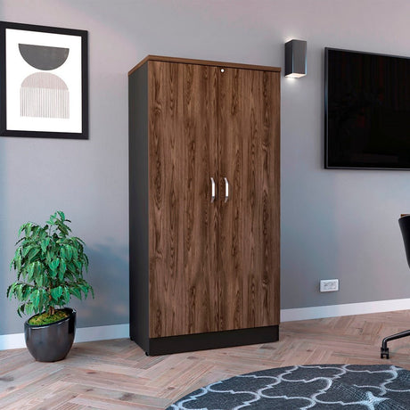 Biblioteca Rectangular Home Coñac y Wengue 80x161.4cm con Cuatro Compartimientos y Dos Puertas - BIBLIOTECAS Y ESTANTERIAS | Bylmo