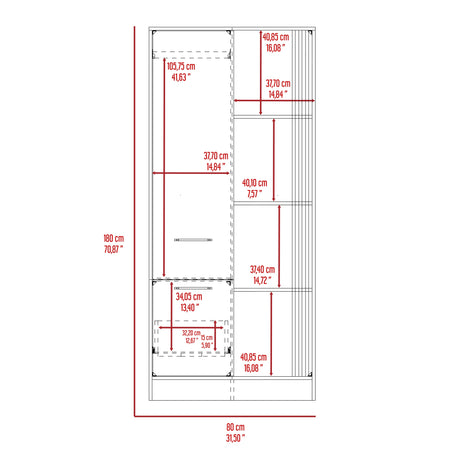 Closet Vance Capri y Fresno Europeo 80x180cm Con Un Cajón y Seis Compartimientos - CLOSETS | Bylmo