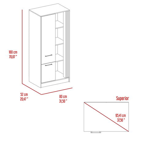 Closet Vance Capri y Fresno Europeo 80x180cm Con Un Cajón y Seis Compartimientos - CLOSETS | Bylmo