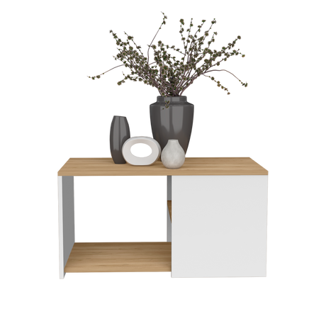 Mesa de Centro Adele Blanco y Fresno 80.1x42.1cm Rectangular con Compartimientos - MESAS DE CENTRO | Bylmo