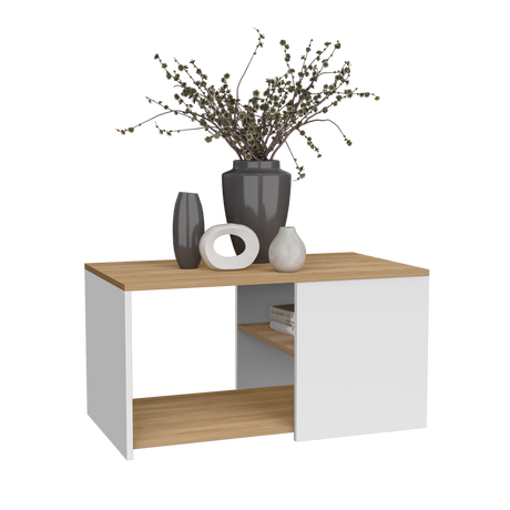 Mesa de Centro Adele Blanco y Fresno 80.1x42.1cm Rectangular con Compartimientos - MESAS DE CENTRO | Bylmo