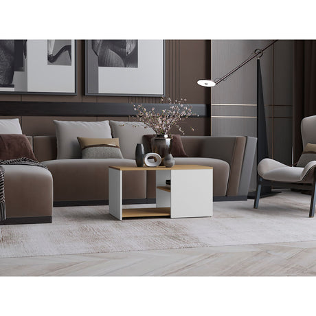 Mesa de Centro Adele Blanco y Fresno 80.1x42.1cm Rectangular con Compartimientos - MESAS DE CENTRO | Bylmo