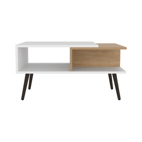 Mesa de Centro Aranjuez Blanco y Fresno 75x39.5cm Rectangular con Compartimientos y con Patas - MESAS DE CENTRO | Bylmo