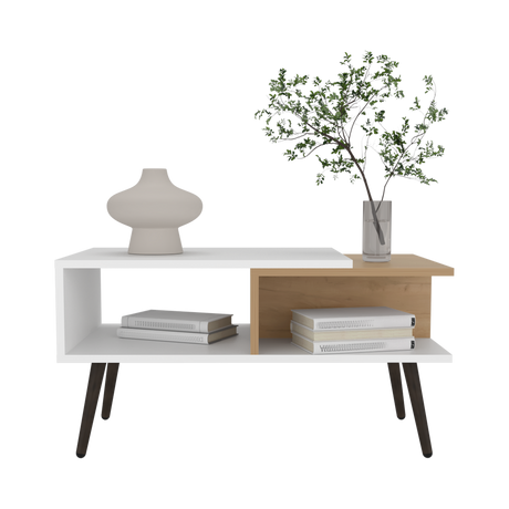 Mesa de Centro Aranjuez Blanco y Fresno 75x39.5cm Rectangular con Compartimientos y con Patas - MESAS DE CENTRO | Bylmo