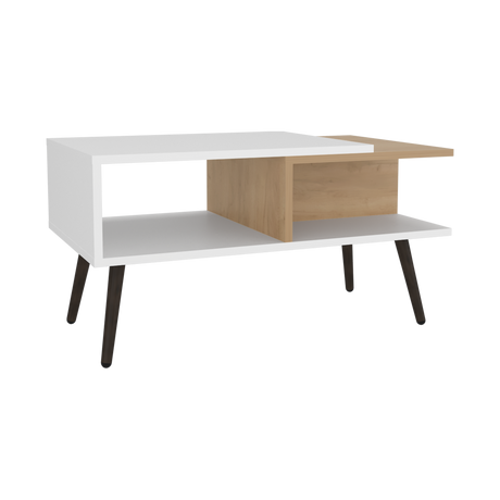 Mesa de Centro Aranjuez Blanco y Fresno 75x39.5cm Rectangular con Compartimientos y con Patas - MESAS DE CENTRO | Bylmo