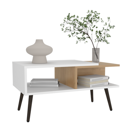 Mesa de Centro Aranjuez Blanco y Fresno 75x39.5cm Rectangular con Compartimientos y con Patas - MESAS DE CENTRO | Bylmo