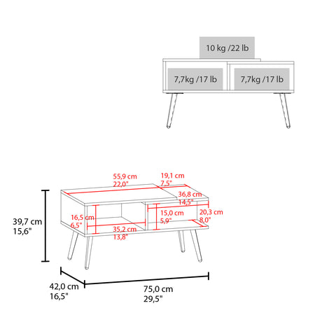 Mesa de Centro Aranjuez Blanco y Fresno 75x39.5cm Rectangular con Compartimientos y con Patas - MESAS DE CENTRO | Bylmo