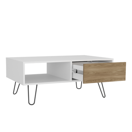 Mesa de Centro Tori Blanco y Fresno Europeo 100.6x42cm Rectangular con Compartimientos y con Patas - MESAS DE CENTRO | Bylmo