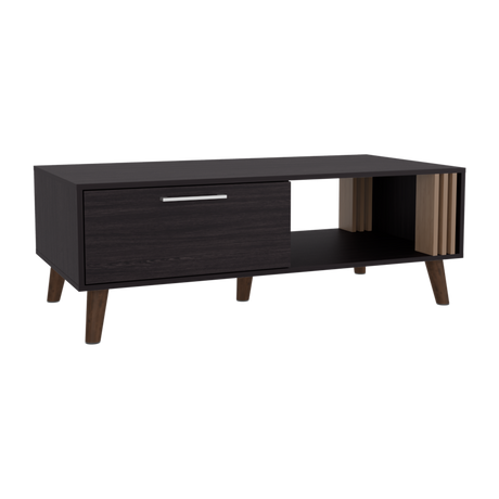 Mesa de Centro Vance Wengue y Fresno Europeo 120x43cm Rectangular con Compartimientos y con Patas - MESAS DE CENTRO | Bylmo