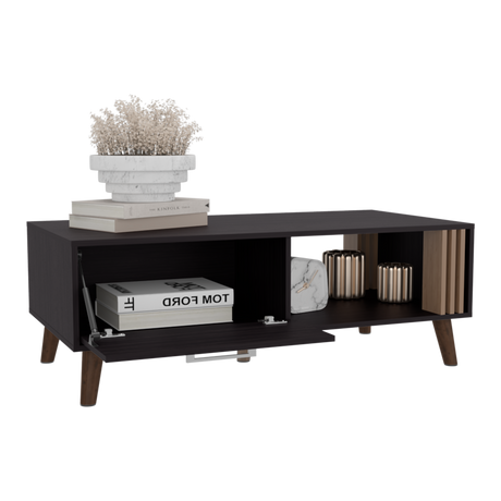 Mesa de Centro Vance Wengue y Fresno Europeo 120x43cm Rectangular con Compartimientos y con Patas - MESAS DE CENTRO | Bylmo