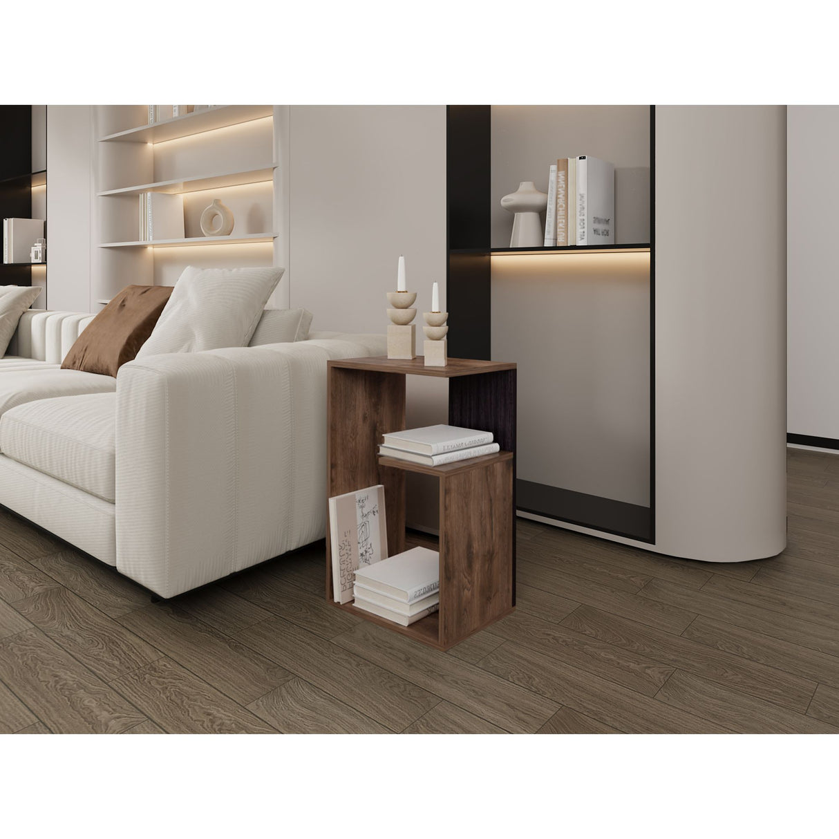 Mesa Auxiliar Everett Bellota y Wengue 39.8x63.4cm Rectangular con Dos Compartimientos - MESAS AUXILIARES | Bylmo