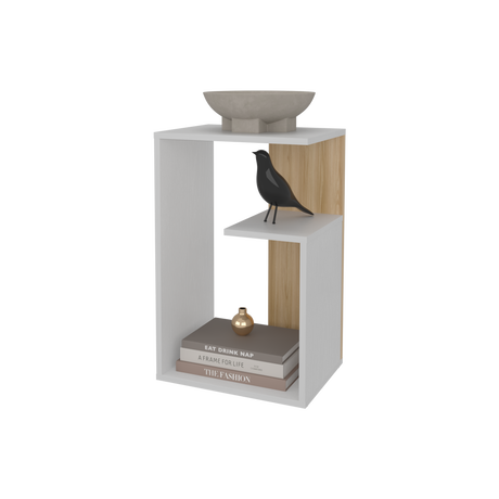 Mesa Auxiliar Everett Blanco y Fresno Europeo 39.8x63.4cm Rectangular con Dos Compartimientos - MESAS AUXILIARES | Bylmo