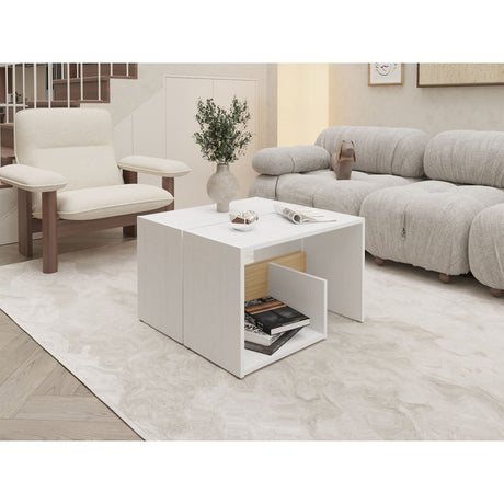 Mesa Auxiliar Everett Blanco y Fresno Europeo 39.8x63.4cm Rectangular con Dos Compartimientos - MESAS AUXILIARES | Bylmo