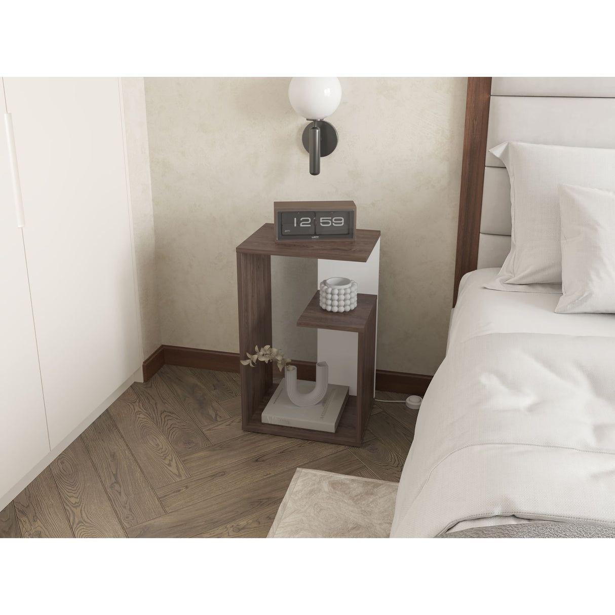 Mesa Auxiliar Everett Coñac y Blanco 39.8x63.4cm Rectangular con Dos Compartimientos - MESAS AUXILIARES | Bylmo