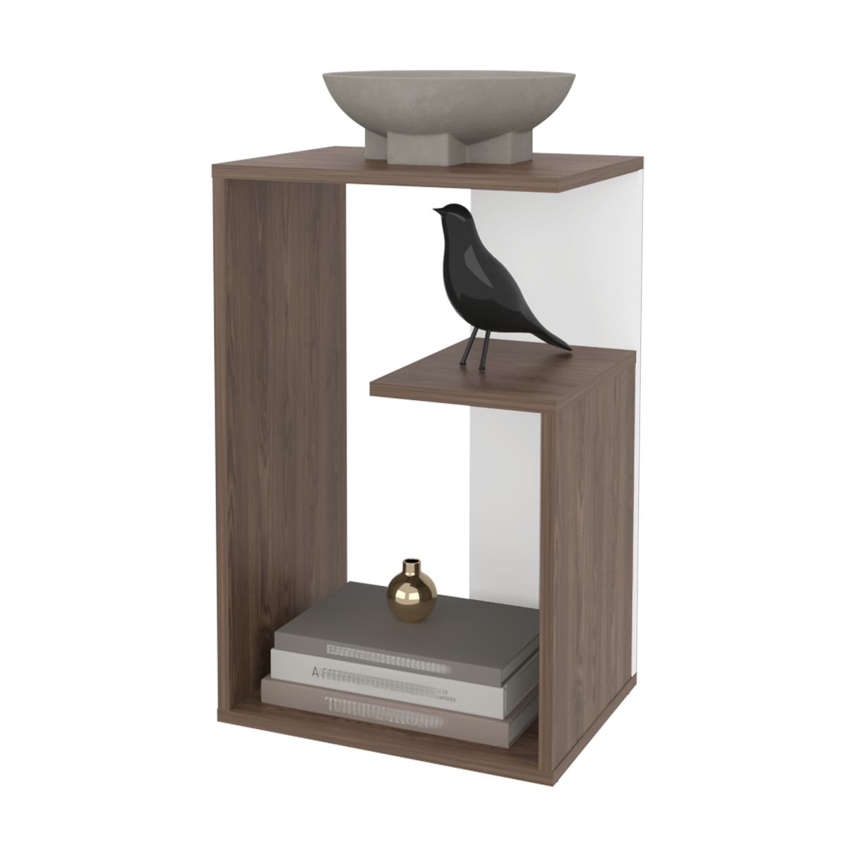 Mesa Auxiliar Everett Coñac y Blanco 39.8x63.4cm Rectangular con Dos Compartimientos - MESAS AUXILIARES | Bylmo