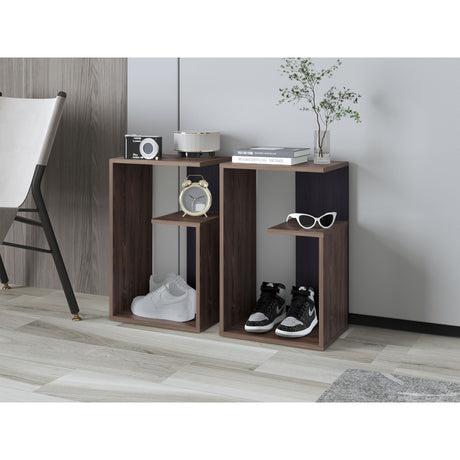 Mesa Auxiliar Everett Coñac y Wengue 39.8x63.4cm Rectangular con Dos Compartimientos - MESAS AUXILIARES | Bylmo