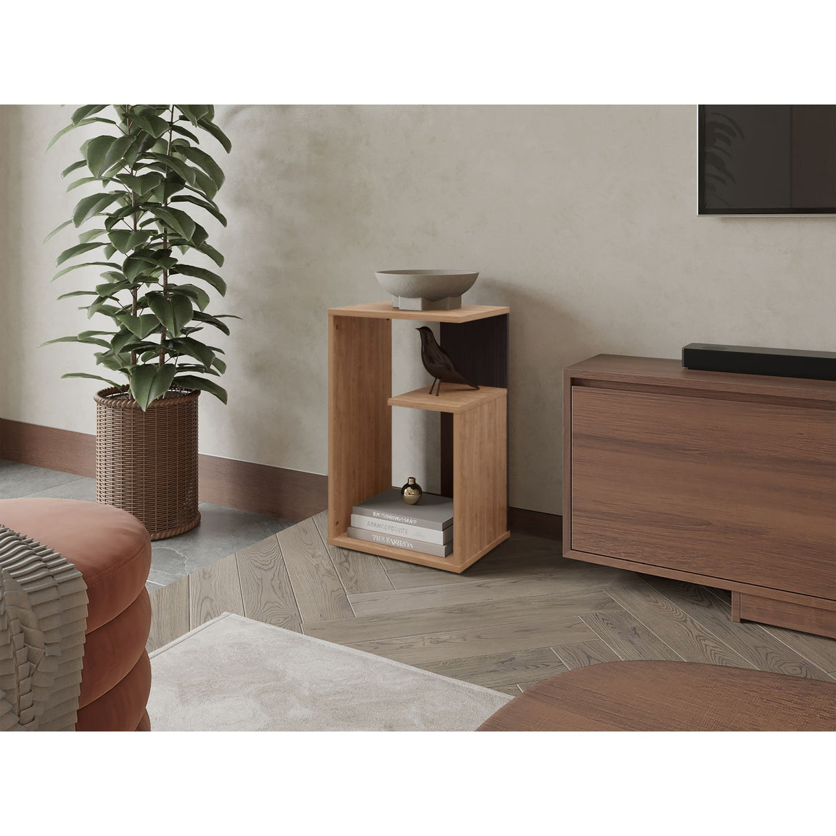 Mesa Auxiliar Everett Miel y Wengue 39.8x63.4cm Rectangular con Dos Compartimientos - MESAS AUXILIARES | Bylmo