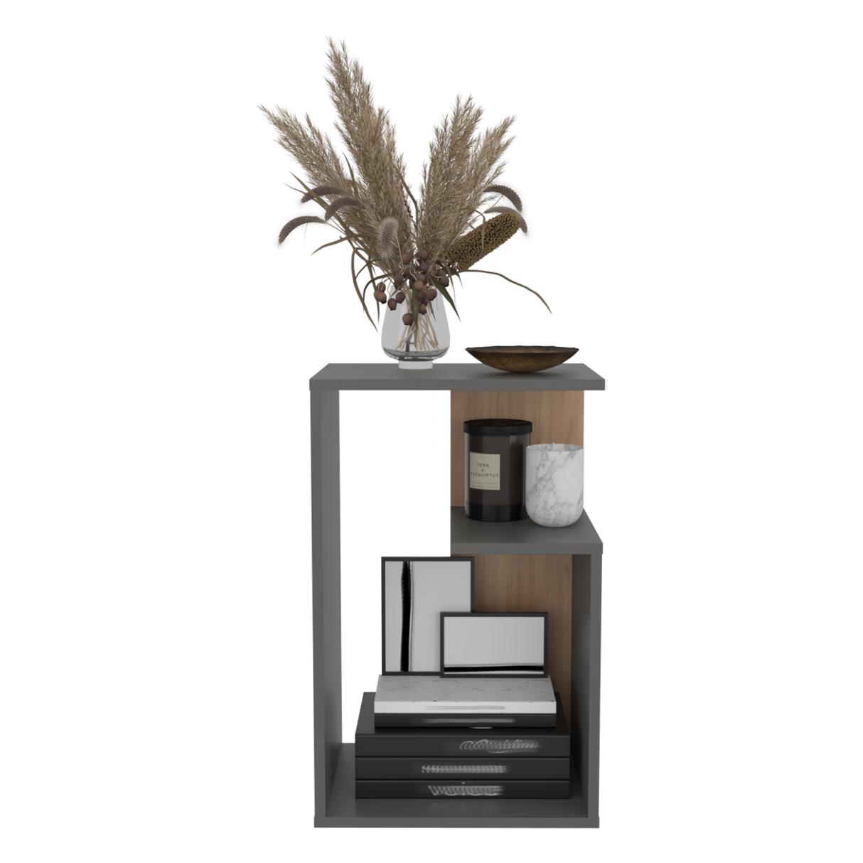 Mesa Auxiliar Everett Plomo y Fresno Europeo 39.8x63.4cm Rectangular con Dos Compartimientos - MESAS AUXILIARES | Bylmo