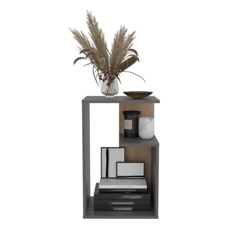 Mesa Auxiliar Everett Plomo y Fresno Europeo 39.8x63.4cm Rectangular con Dos Compartimientos - MESAS AUXILIARES | Bylmo