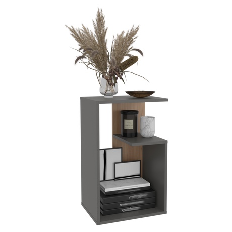 Mesa Auxiliar Everett Plomo y Fresno Europeo 39.8x63.4cm Rectangular con Dos Compartimientos - MESAS AUXILIARES | Bylmo