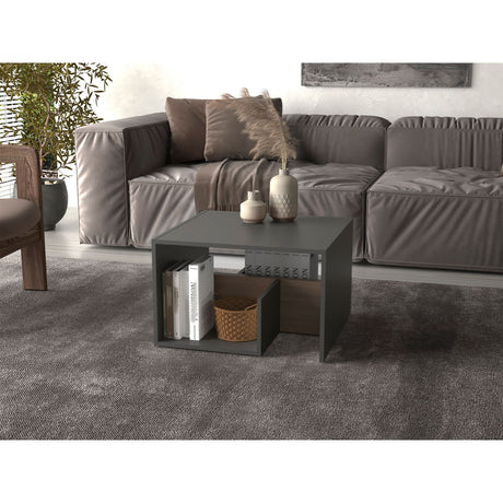 Mesa Auxiliar Everett Plomo y Fresno Europeo 39.8x63.4cm Rectangular con Dos Compartimientos - MESAS AUXILIARES | Bylmo